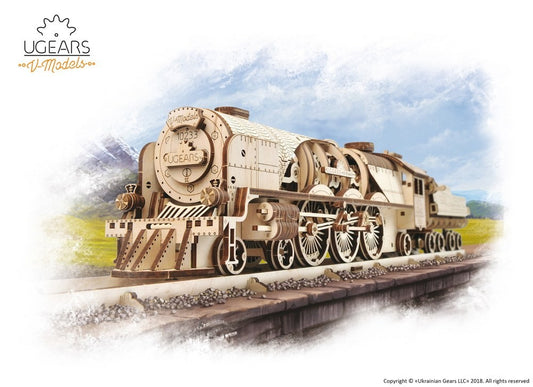 UGears V-Express Steam Train with Tender Mechanical Model Kit